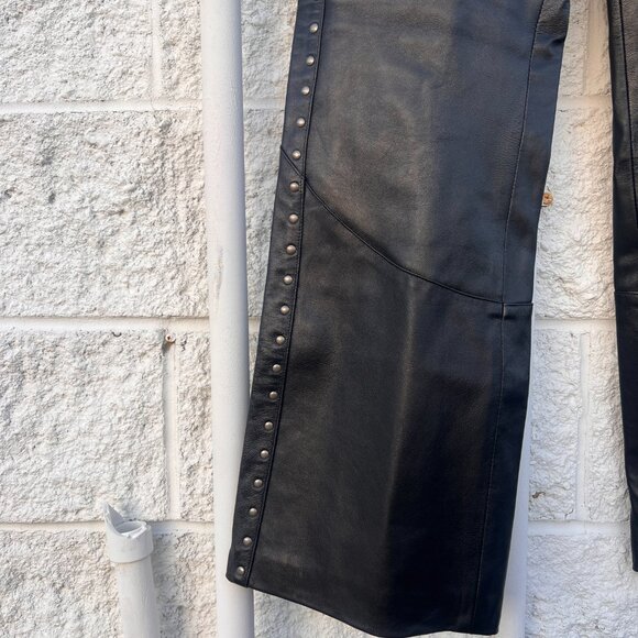 Harley Davidson Studded Black Genuine Leather Pants w Back Lace Up Detail Sz 10 - Picture 6 of 9